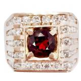 1.75 CTW Men's Garnet & Diamond Ring 14k Gold