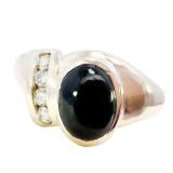 Onyx Cabochon & Diamond Ring 14k Gold