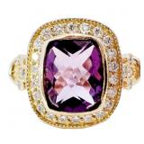 Luxe Amethyst & Diamond Halo Ring 14k Gold
