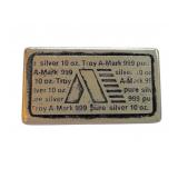 Vintage 10 oz Silver Bar A-Mark Stackable USVI