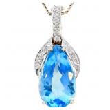 6+ CT Swiss Blue Topaz & Diamond Pendant 14k Gold