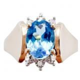 3/4 Carat Blue Topaz Dinner Ring 10k Gold