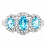 3/4 CT Swiss Blue Topaz Trilogy Ring White Gold