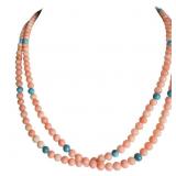 131 CT Angel Skin Coral & Turquoise Bead Necklace
