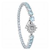 11+ CTW Aquamarine & Diamond Bracelet 14k WG