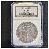 1991 American Silver Eagle NGC MS69