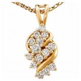 3/4 CT Diamond & Gold Swirl Cluster Pendant