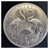 1972 Silver Commonwealth of the Bahamas $2 coin