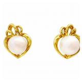 Cultured White Pearl Heart Earrings 14k Gold