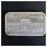 1 oz Fine Silver Bar Silver Shield Den of Thieves