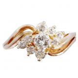 Very Fine Diamond Cluster Cross Over Ring 14k Gold