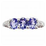 Tanzanite & Diamond Trilogy Ring Gold