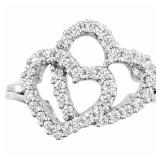 Natural White Diamond Double Heart Ring 14k WG