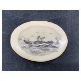 Rare Wilbur Wallach scrimshawed pin on cross secti