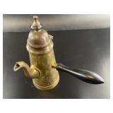 Antique British Indian brass and wood tea pot, 9'