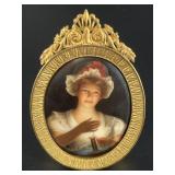 Miniature framed German portrait on porcelain, cop