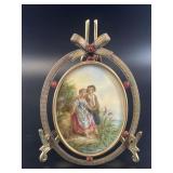 19th Century hand painted portrait in small frame