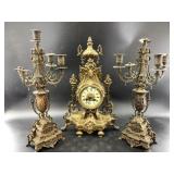 Lot of 3: antique 18th century mantel clock with b