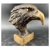 Vintage bronze sculpture of bald eagle head, 9' ta