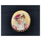 Victorian antique porcelain brooch 2.5' long