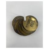 Set of 9 brass tags