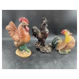 3 Chicken and rooster figurines, minor cosmetic da