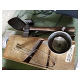 Lot with vintage kitchen tools including a cheese