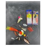 Fishing lures, spinners, flashers, etc.