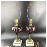 Pair of vintage Bohemian glass, brass and marble t