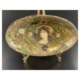 Antique ashtray made with decoupage cigar bands 7'