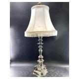 Side table tall lamp with aluminum base and fringe
