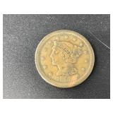1855 large cent, upright fives