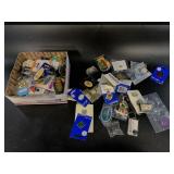 Box of misc. pins key rings etc.