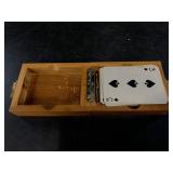 Vintage wood cribbage board with a complete 52 car