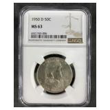 1950 D Franklin silver half dollar MS63 NGC