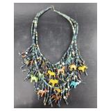 Statement necklace with hand turned beads and smal
