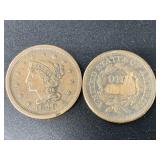 2 Large cents: 1849, 1848 with heavy PMD damage