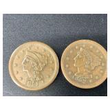 2 Large cents: 1851, 1852, both grade 20 or higher