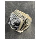 Sterling silver and natural stone signet style rin