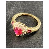 10kt Gold diamond and garnet ring size 5