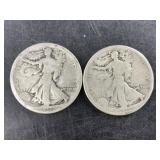 2  1917 Walking Liberty silver half dollars