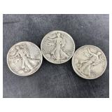 3 1934 Walking Liberty silver half dollars