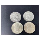 5 Silver coins: Franklin silver dollars x4, 1941 C