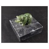 Alaskan Kobuk jade bear statuette on a marble base