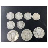 Silver American coins: 3 mixed Standing Liberty qu