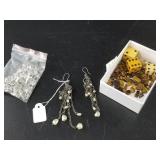 Tiger eye agate beads, antique dice, cross pendant