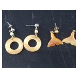 2 Pair of ancient ivory earrings: 1 set are hoops,