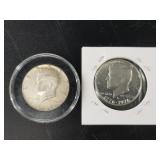 2 Silver Kennedy half dollars: 1976 S, and 1964