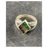 Vintage sterling silver stone ship ring, size 7 1/