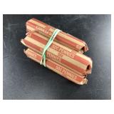 4 Rolls of wheat cents, 1 roll has at least 1 stee